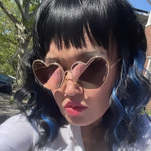 Women 14 Inches Black Mixed Blue Synthetic Short Curly Wigs with Bangs - Picture 13 of 15